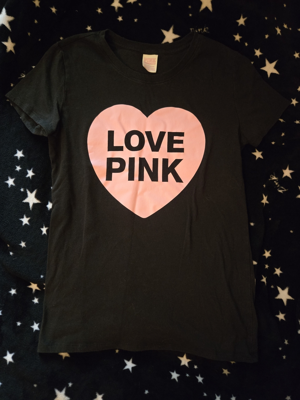 PINK Victoria's Secret Black Tee with Pink Heart "LOVE PINK"